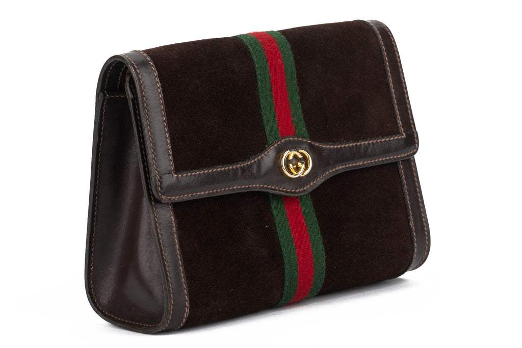 Gucci Vintage Brown Suede Logo Clutch