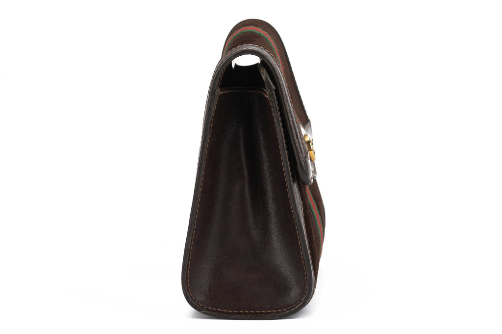 Gucci Vintage Brown Suede Logo Clutch