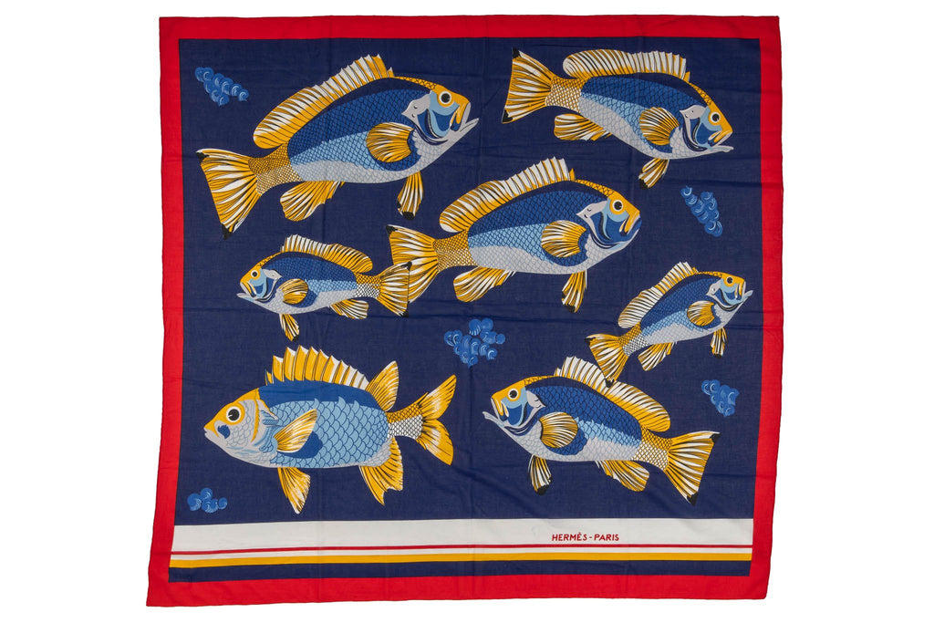 Hermès Vintage Blue Fish Cotton Sarong