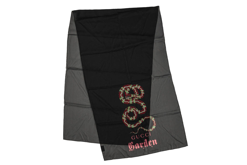 New Gucci Garden Black Scarf With Box