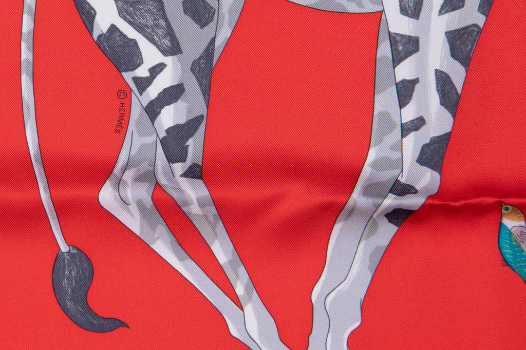 Hermès Story New Red Grey Silk Scarf