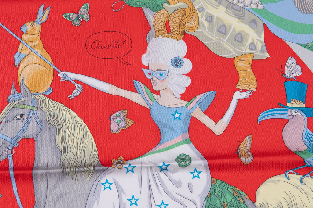 Hermès Story New Red Grey Silk Scarf