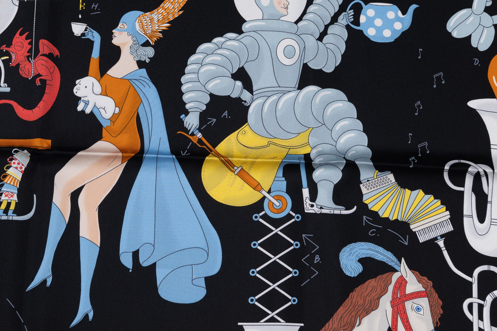 Hermès New Tea for Two Black Scarf