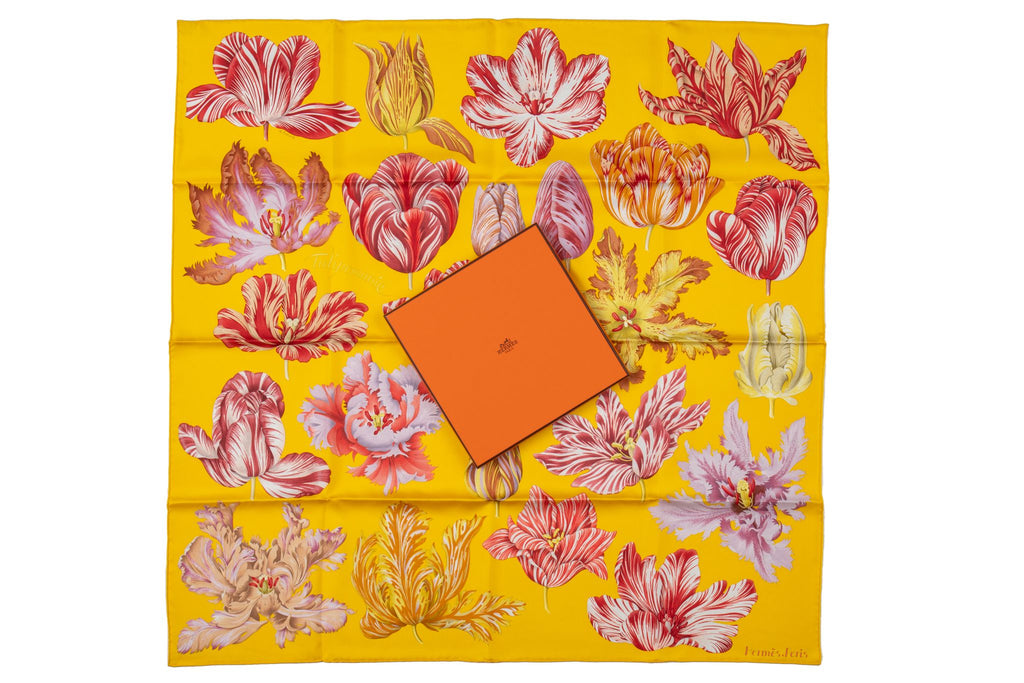 Hermès New Yellow Flowers Silk Scarf