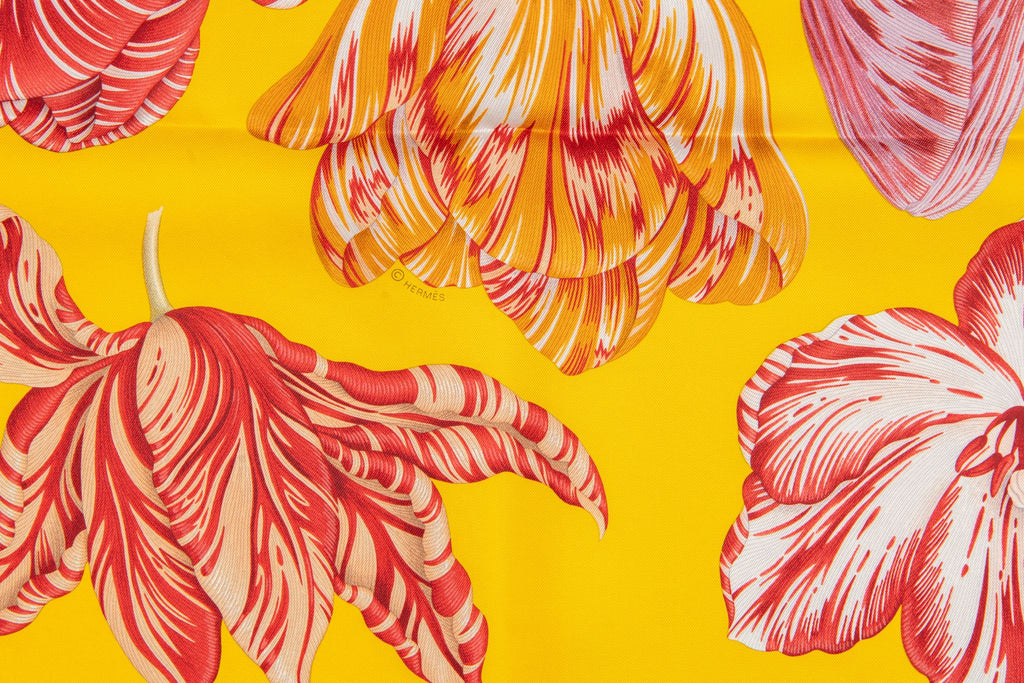 Hermès New Yellow Flowers Silk Scarf