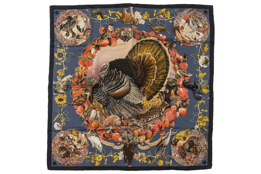 Hermès Navy Texas Wildlife Scarf Oliver