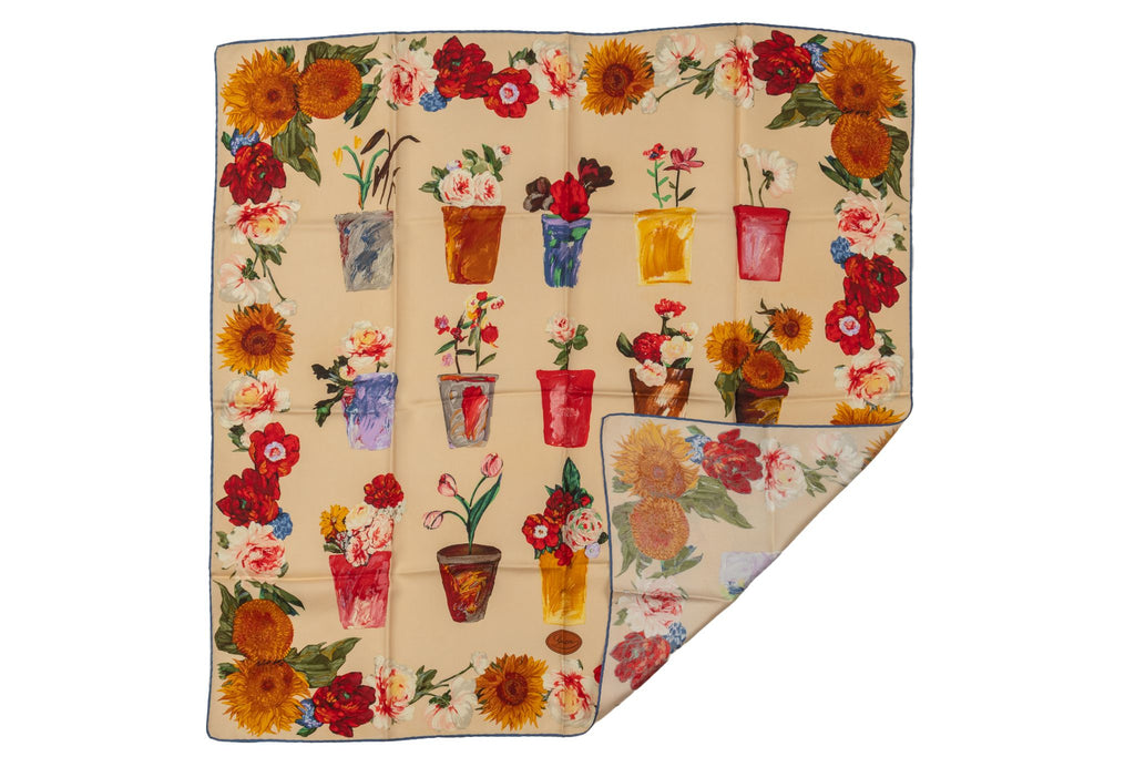 Gucci Cream Silk Flower Pots Scarf