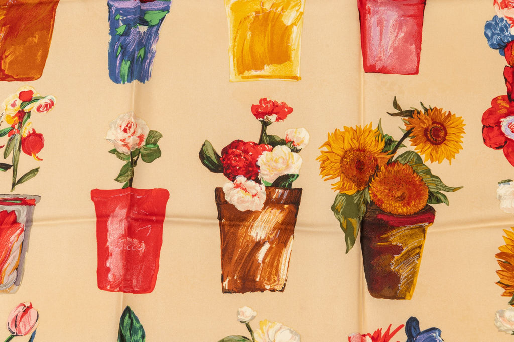 Gucci Cream Silk Flower Pots Scarf