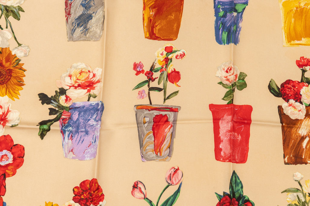 Gucci Cream Silk Flower Pots Scarf