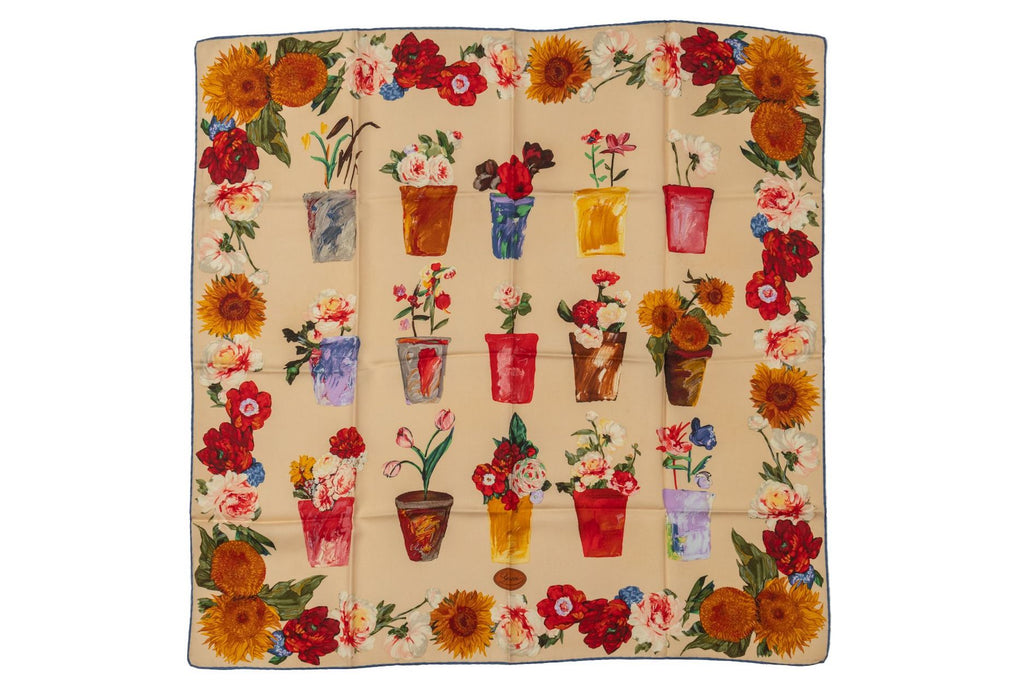 Gucci Cream Silk Flower Pots Scarf