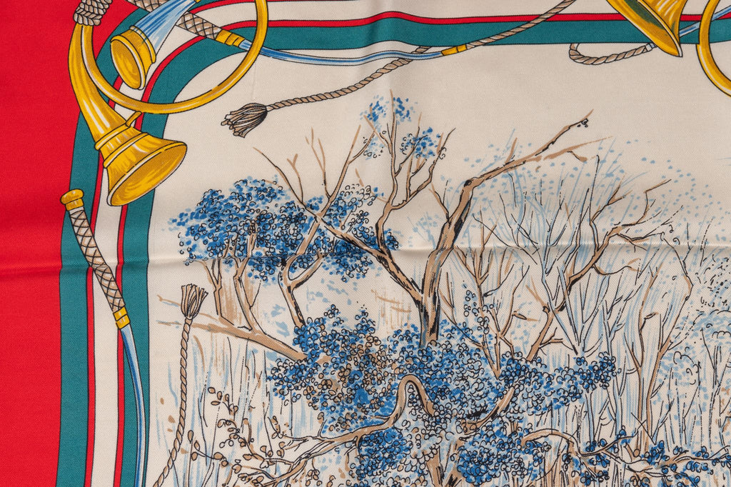 Gucci Vintage Hunting Scene Silk Scarf