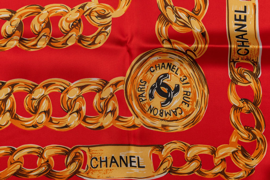 Chanel 80s Red Chains Silk Scarf