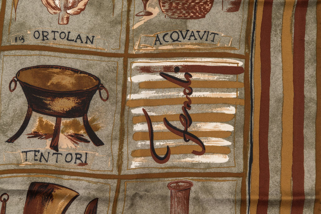 Fendi Vintage Taupe Tools Silk Scarf