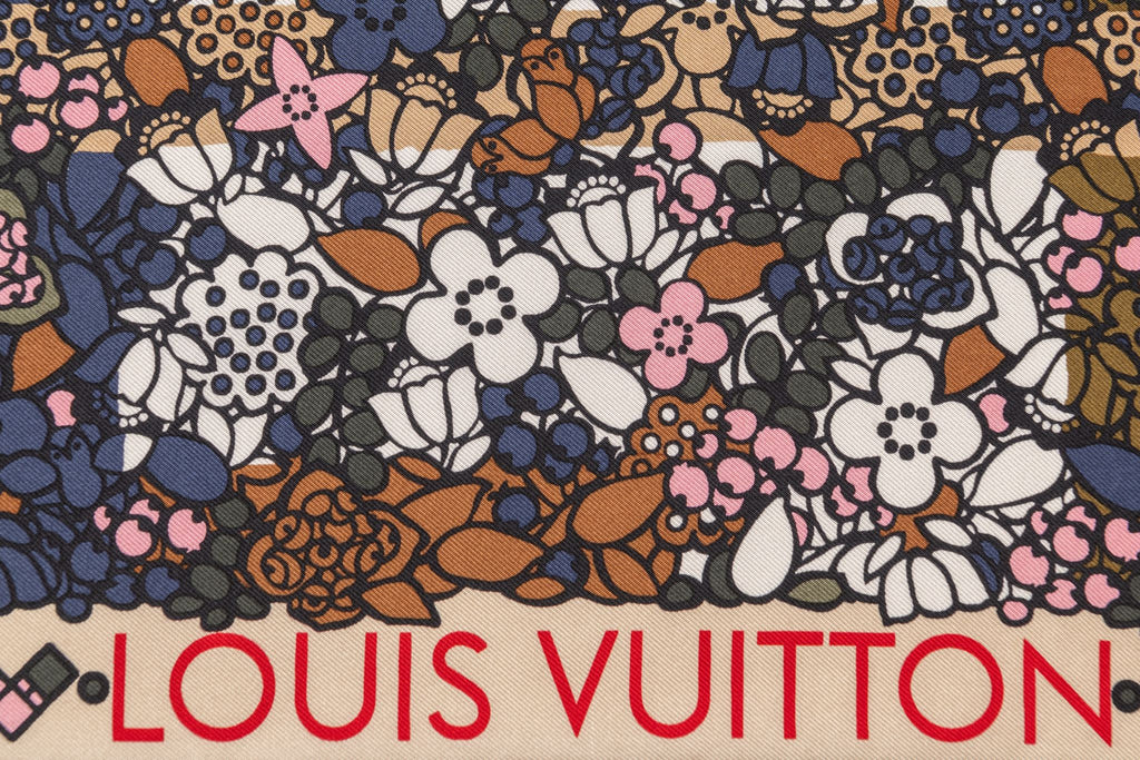 Vuitton Blue  Flower Silk Small Scarf