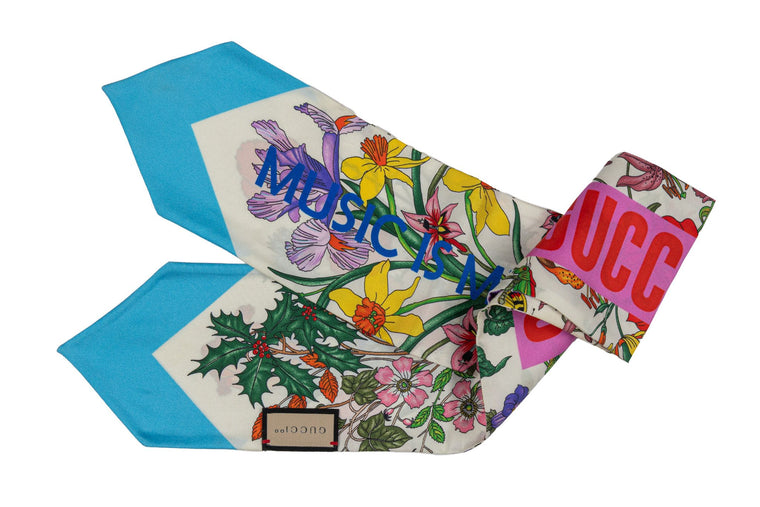 Gucci x Music Silk Turquoise Ascot New