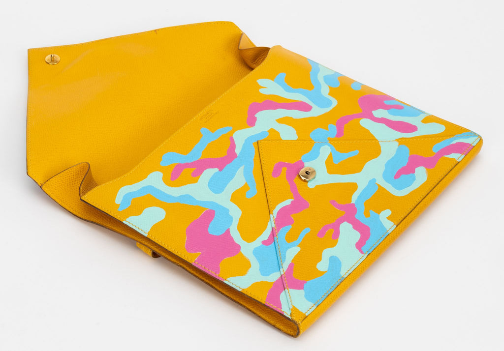 Hermès Custom Painted Yellow Clutch