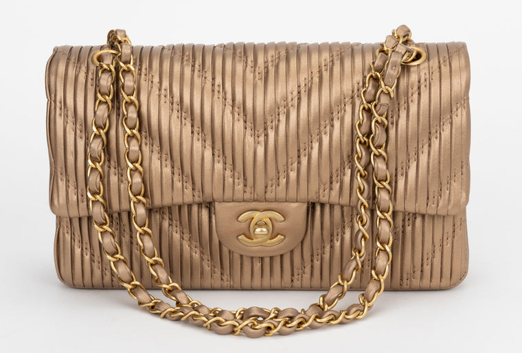 Chanel New Pleated Gold Double Flap