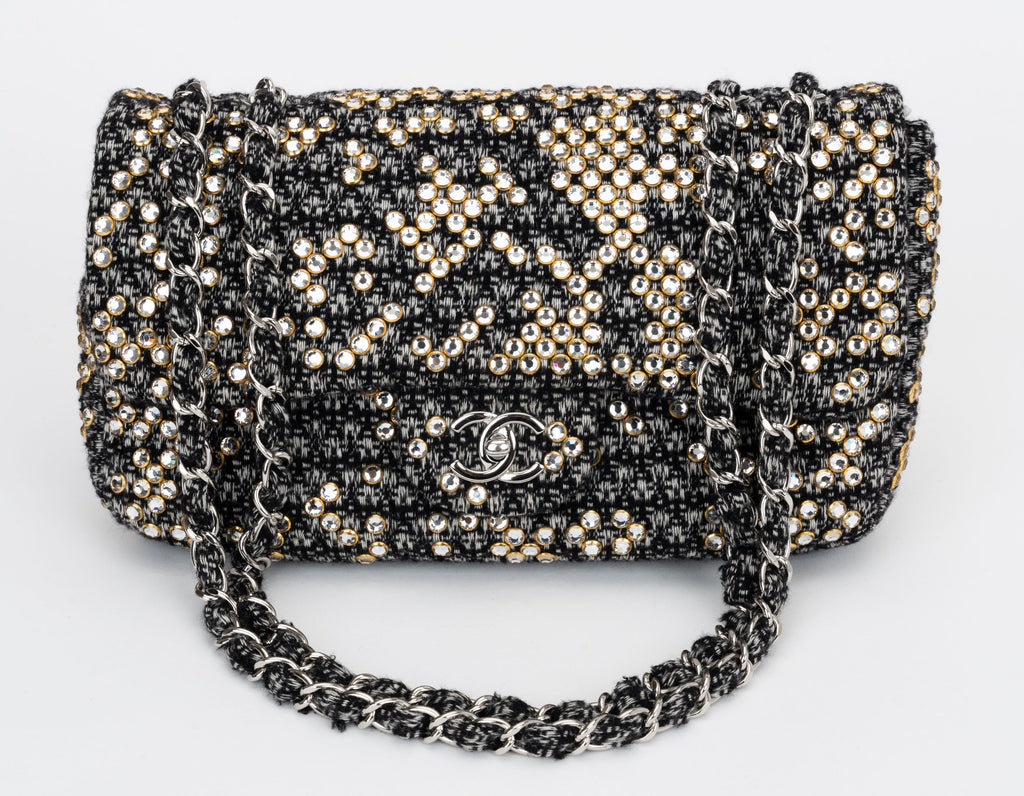 Chanel B/W Tweed Beaded Single Flap Bag