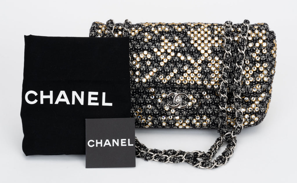 Chanel B/W Tweed Beaded Single Flap Bag