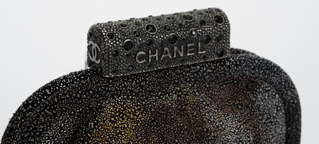 Chanel Grey Beaded Stingray Evening Bag