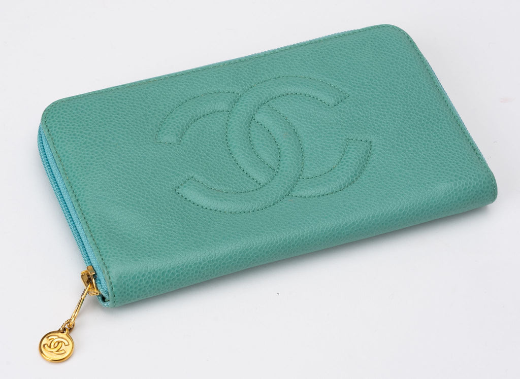 Chanel Aqua Zip Around Caviar Wallet