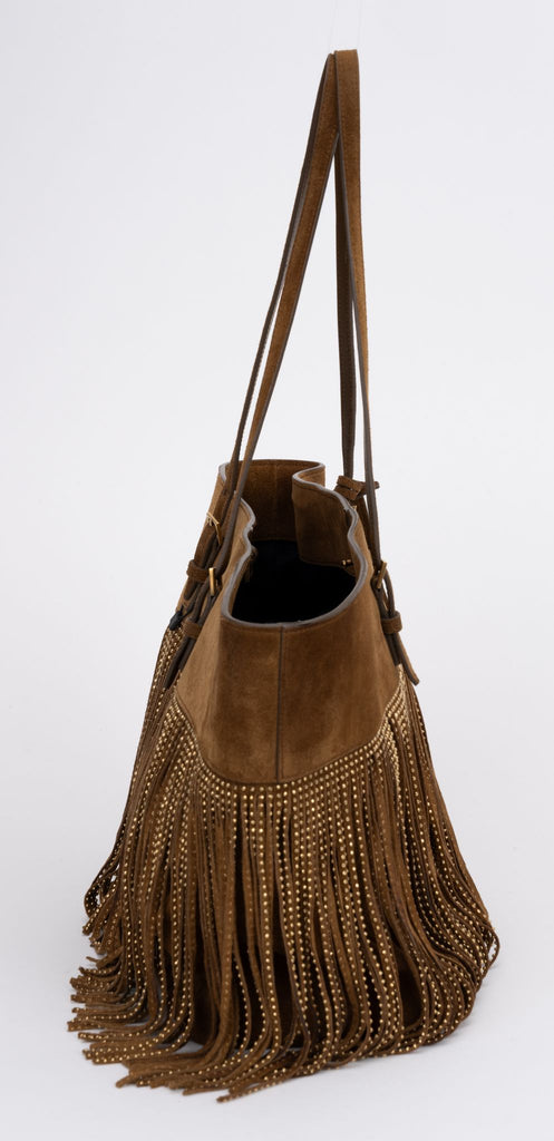 YSL New Brown Suede Fringe Tote