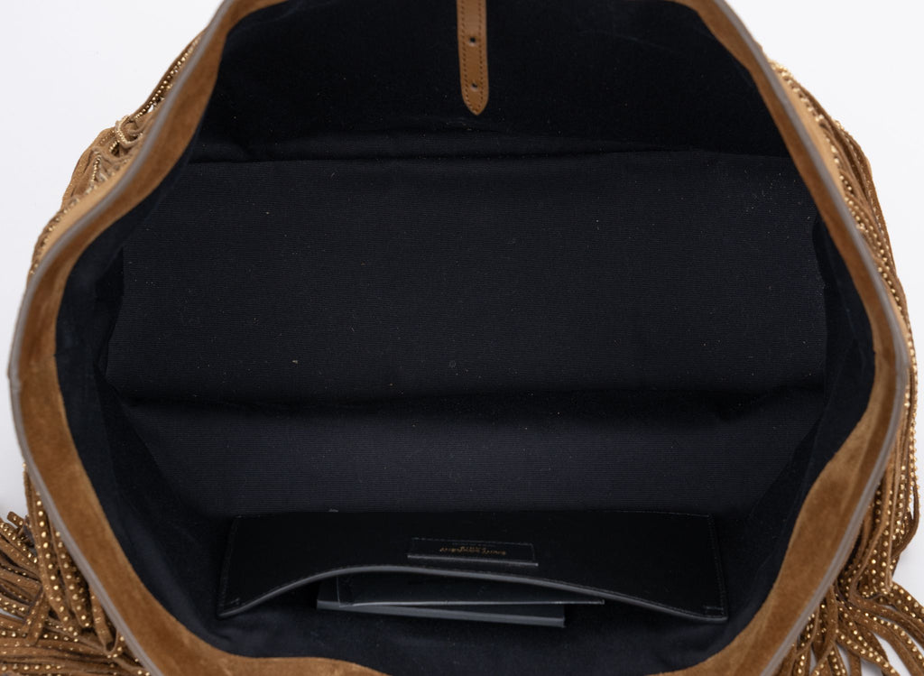 YSL New Brown Suede Fringe Tote