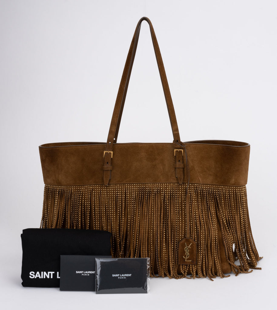YSL New Brown Suede Fringe Tote