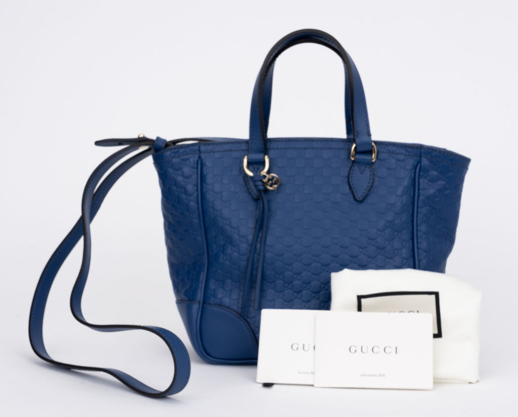 Gucci New Blue Logo Leather 2 Way Bag