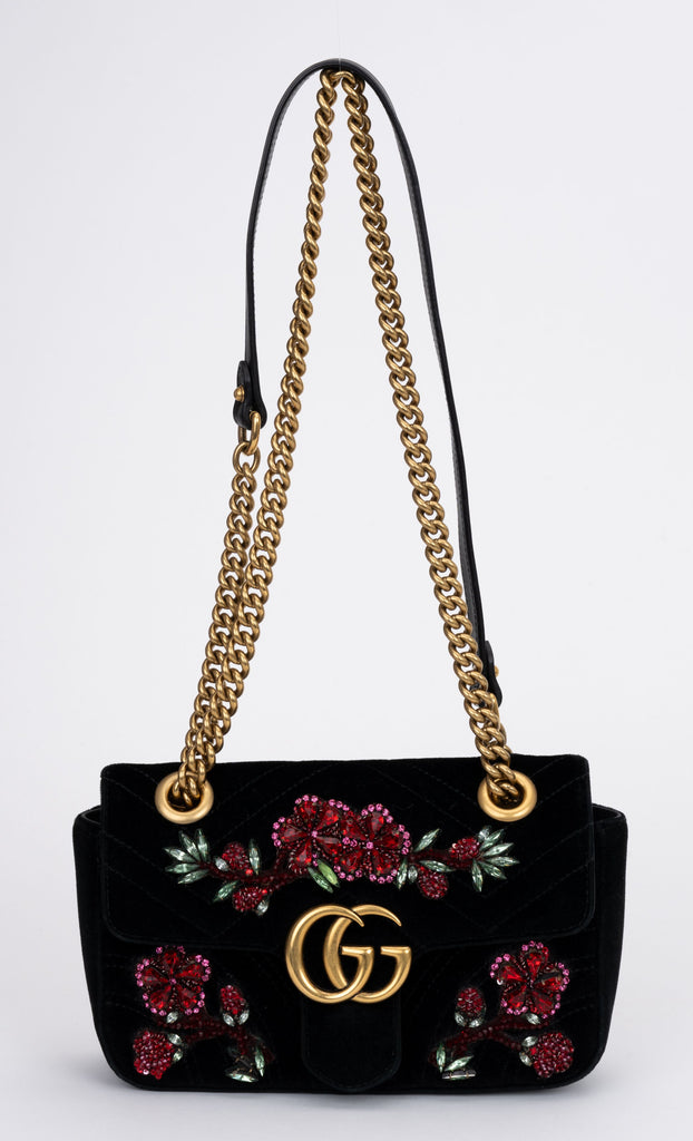 Gucci Marmont Black Velvet Beaded Flap