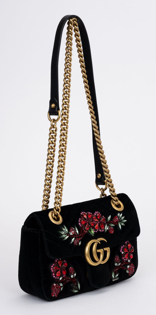 Gucci Marmont Black Velvet Beaded Flap