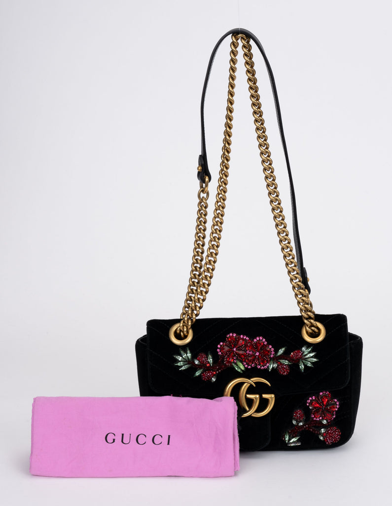 Gucci Marmont Black Velvet Beaded Flap