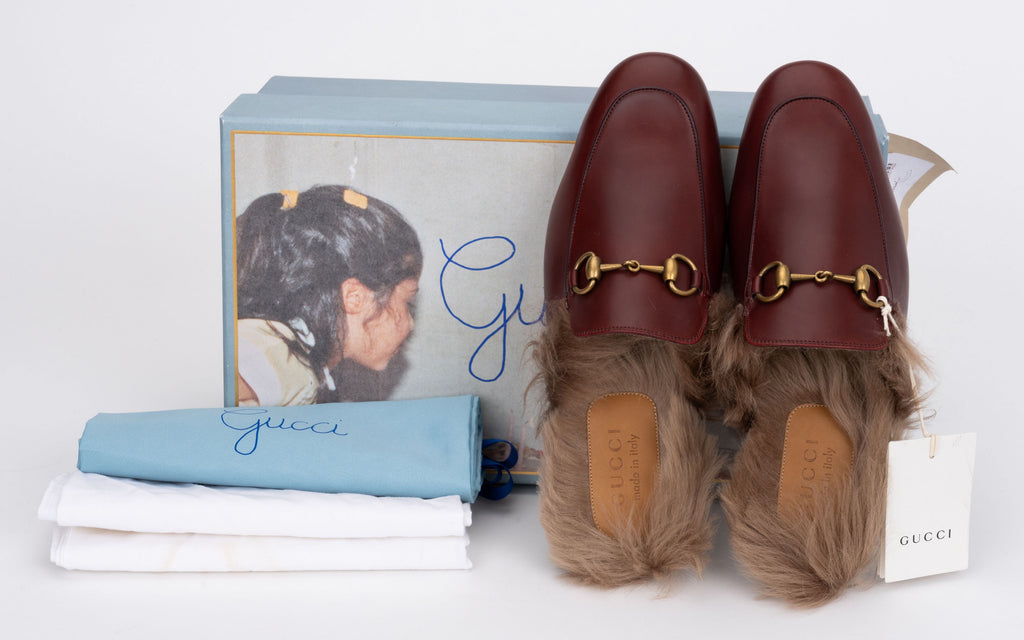 Gucci New Men Size 6 Maroon Furry Slides
