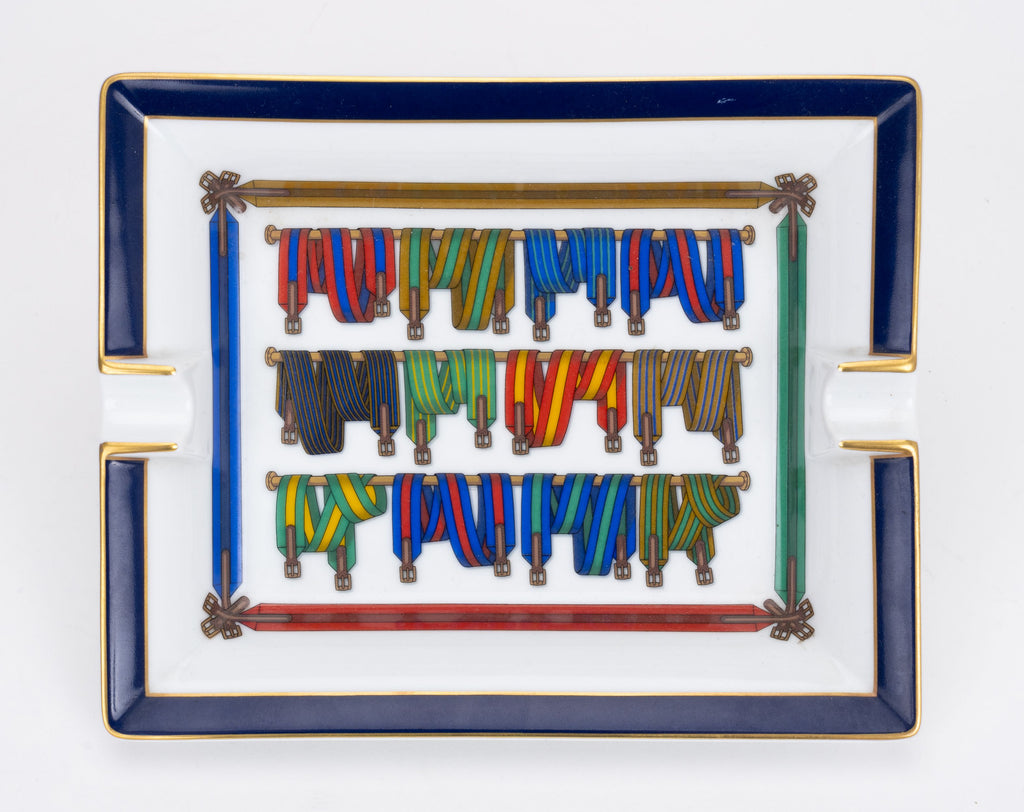 Hermès Rubans Blue Porcelain Ashtray