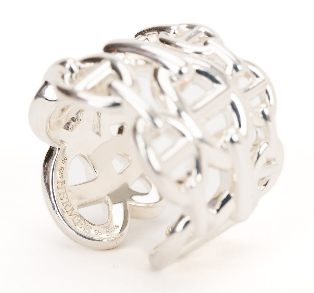 Hermès New Sterling Chain Ring Size 6.75
