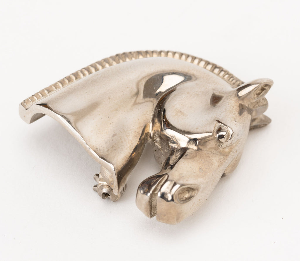 Hermes Silver Horse Head Bijoux Pin