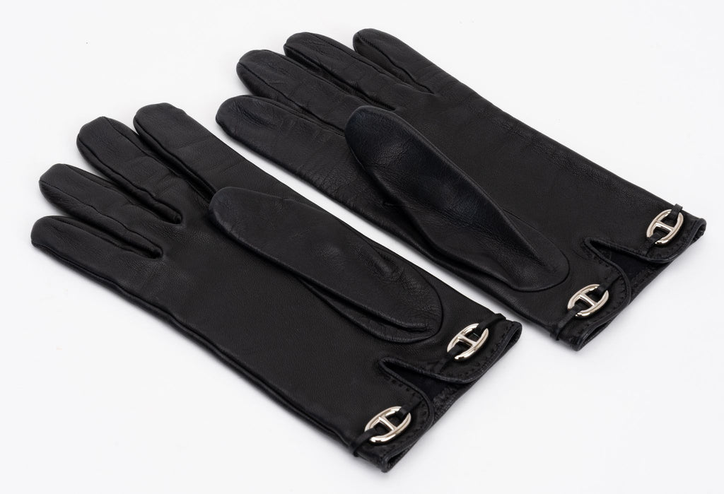 Hermès Black Lamb Chain D Ancre Gloves