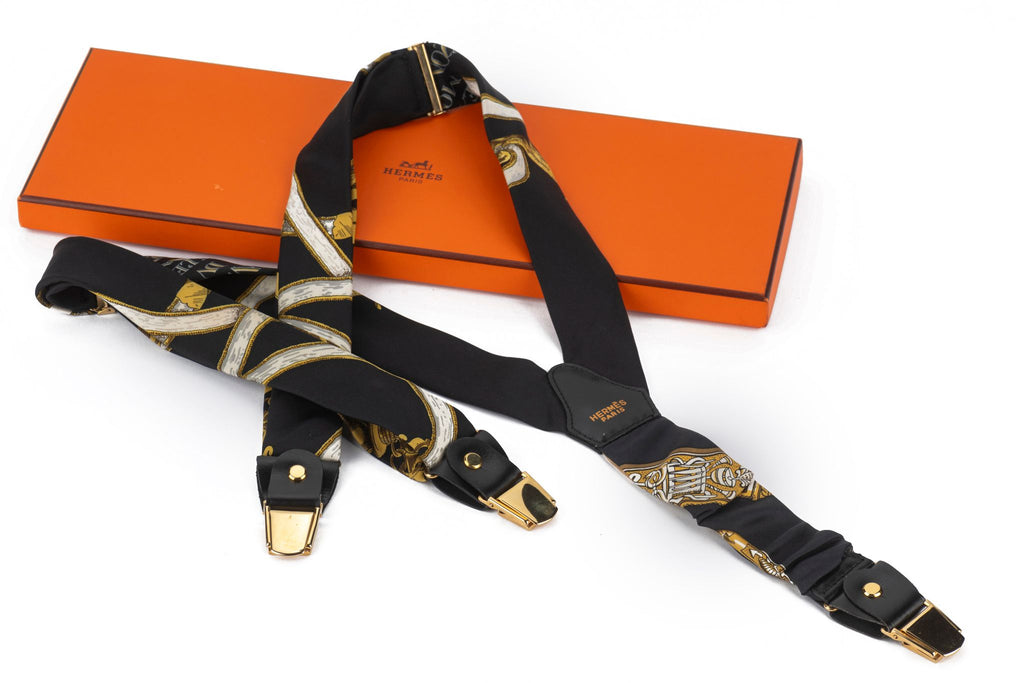 Hermès Vintage Black Silk Suspenders