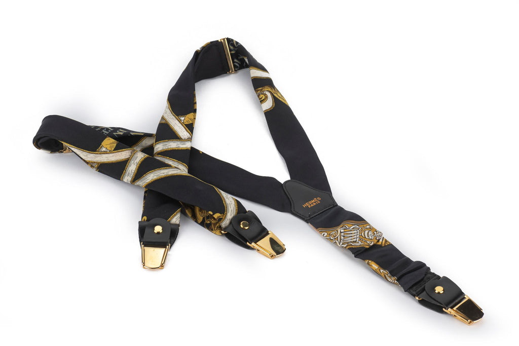 Hermès Vintage Black Silk Suspenders