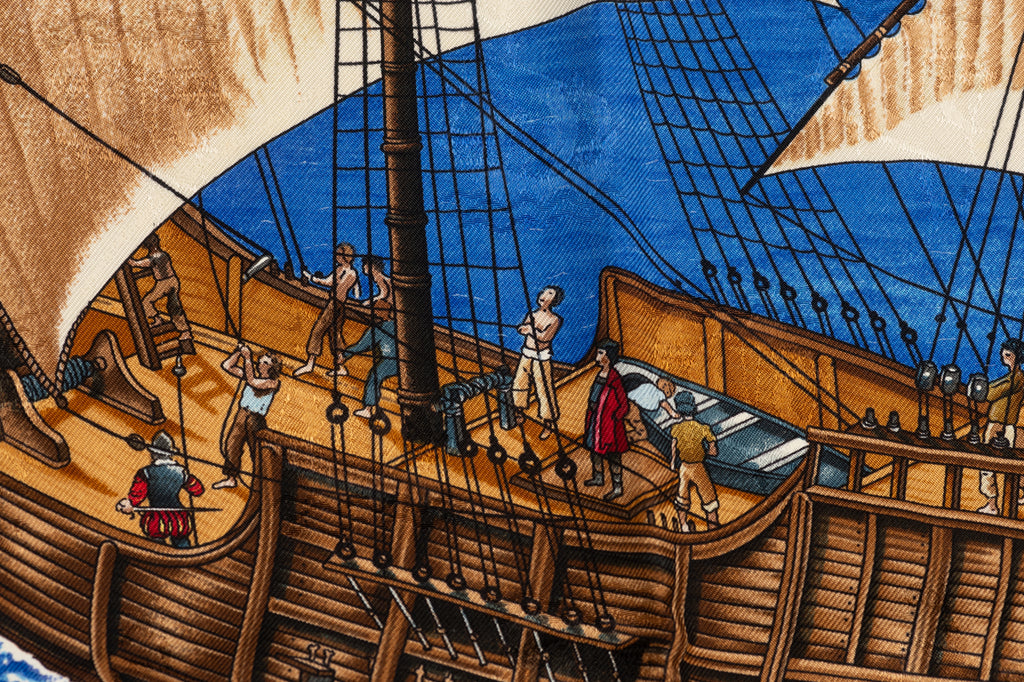 Hermes Colombe Ship Blue Silk Scarf