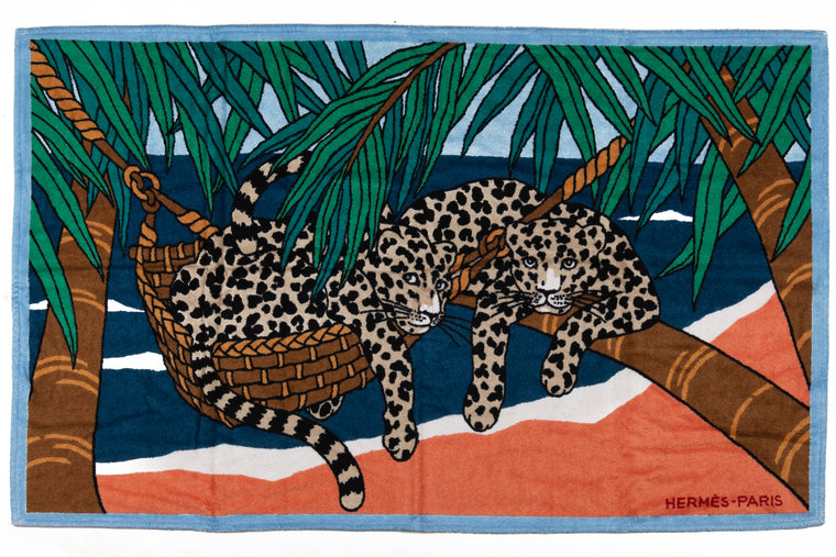 Hermès NIB Celeste Leopard Beach Towel