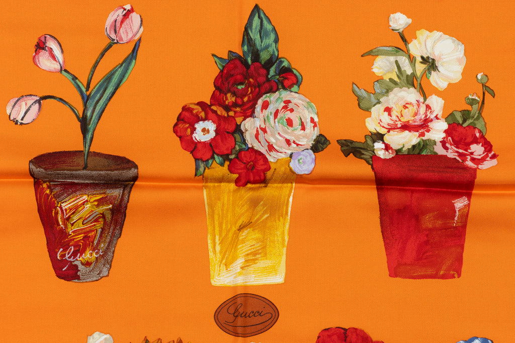 Gucci Orange Flower Vases Silk Scarf