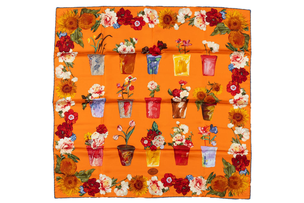 Gucci Orange Flower Vases Silk Scarf
