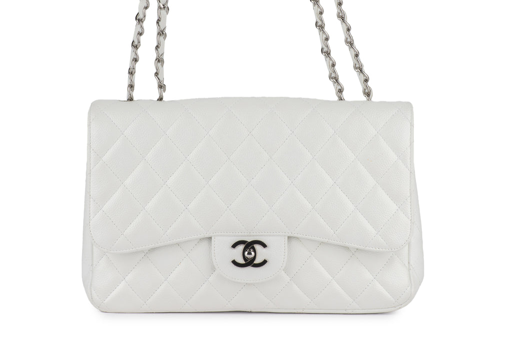 Chanel White Caviar Jumbo Single Flap