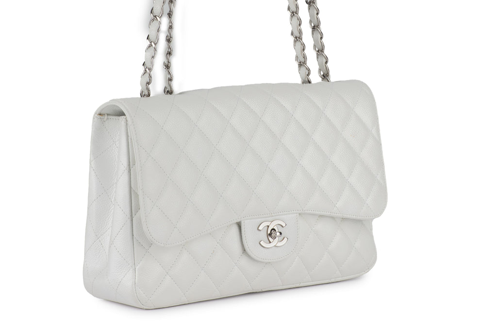 Chanel White Caviar Jumbo Single Flap