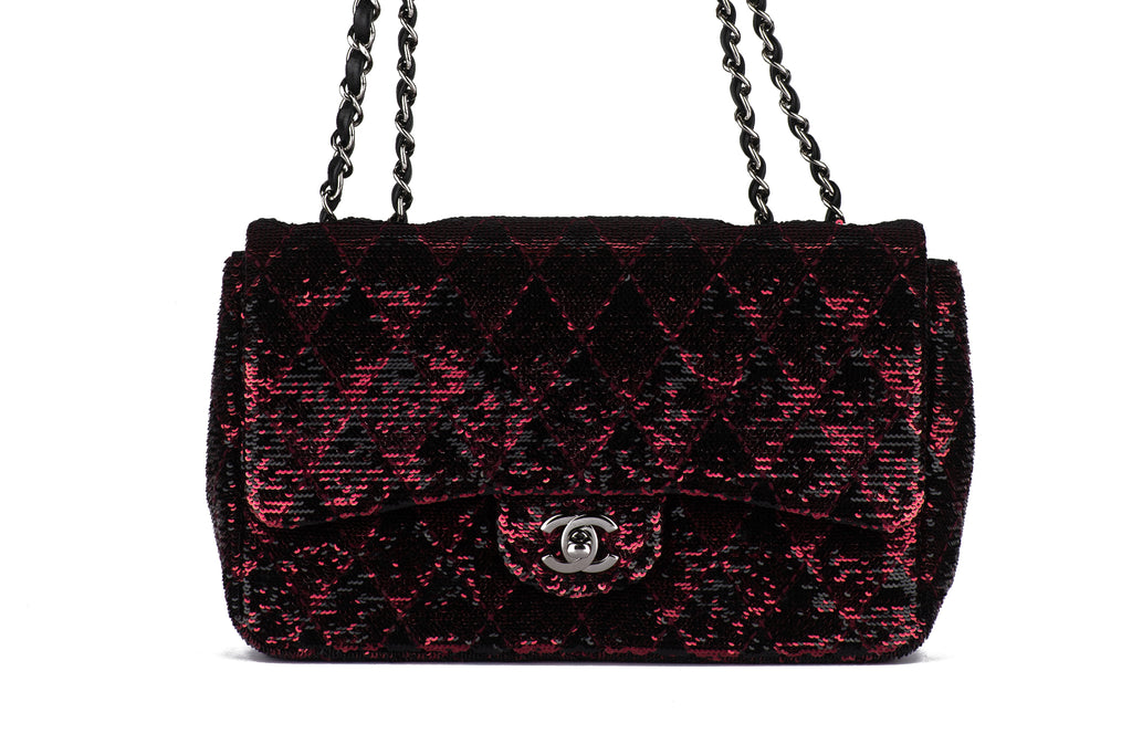 Chanel Red Black Sequins Single Flap Bag