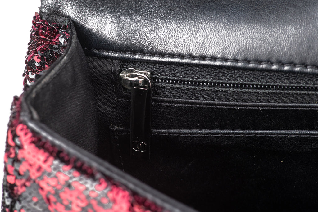 Chanel Red Black Sequins Single Flap Bag