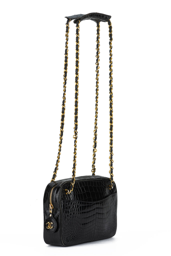 Chanel Vintage Black Croc Shoulder Bag