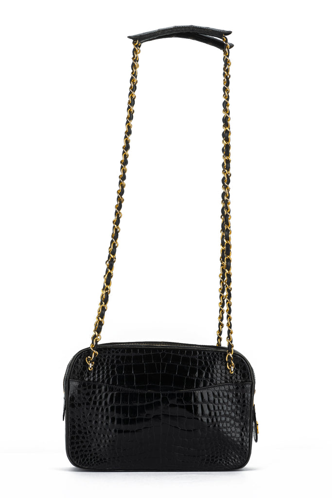 Chanel Vintage Black Croc Shoulder Bag