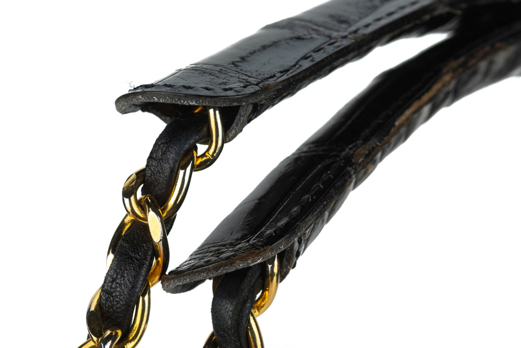 Chanel Vintage Black Croc Shoulder Bag